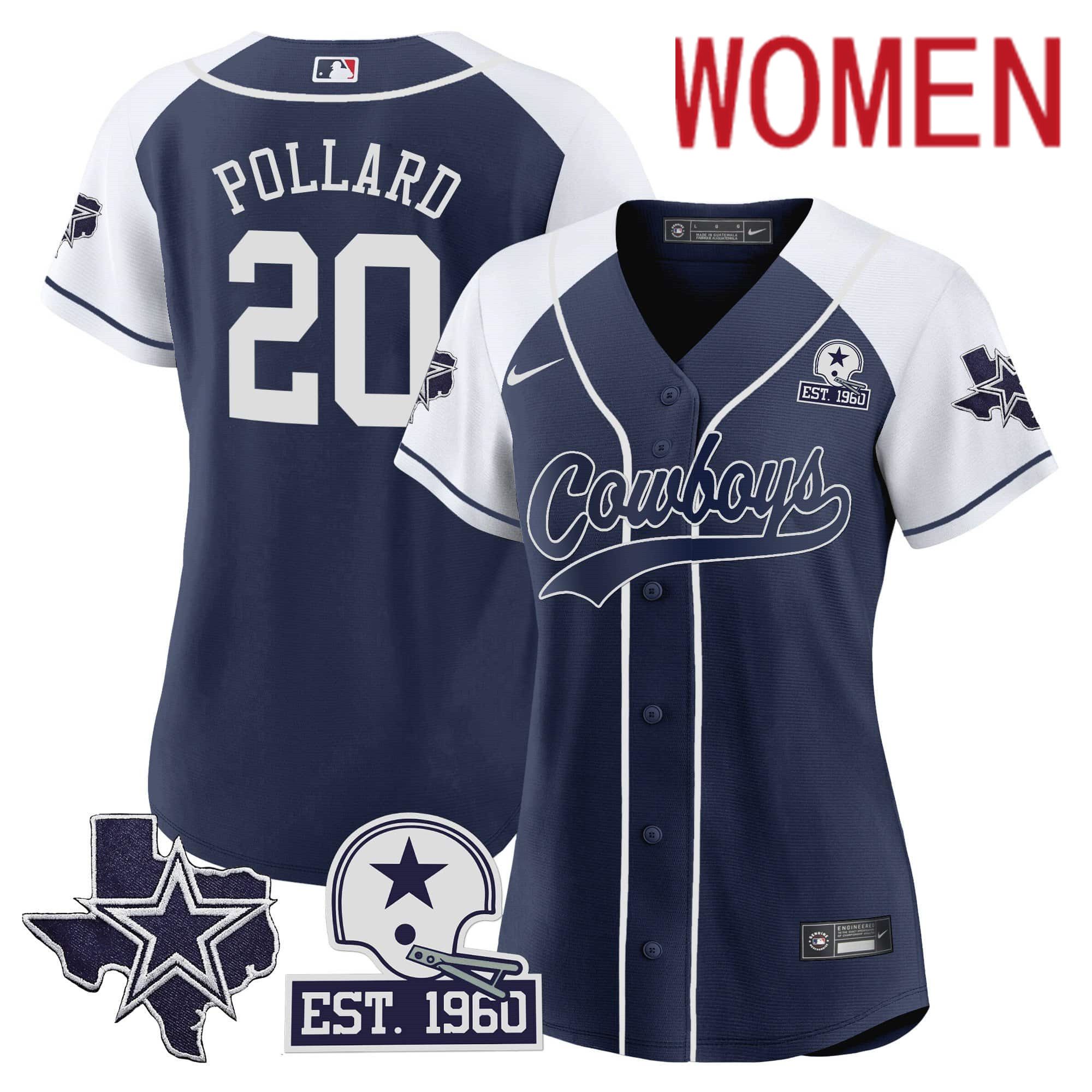 Women Dallas Cowboys #20 Pollard Dark blue 2024 Nike Patch Baseball NFL Jersey style 1->women nfl jersey->Women Jersey